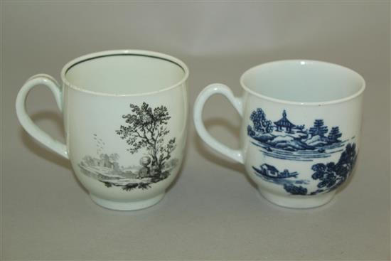 Two Worcester coffee cups, c.1758-65, 6cm and 6.5cm